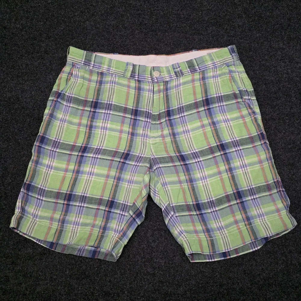 Polo Ralph Lauren Mens 32 Green Blue Madras Plaid Shorts 100% Linen‎ 8